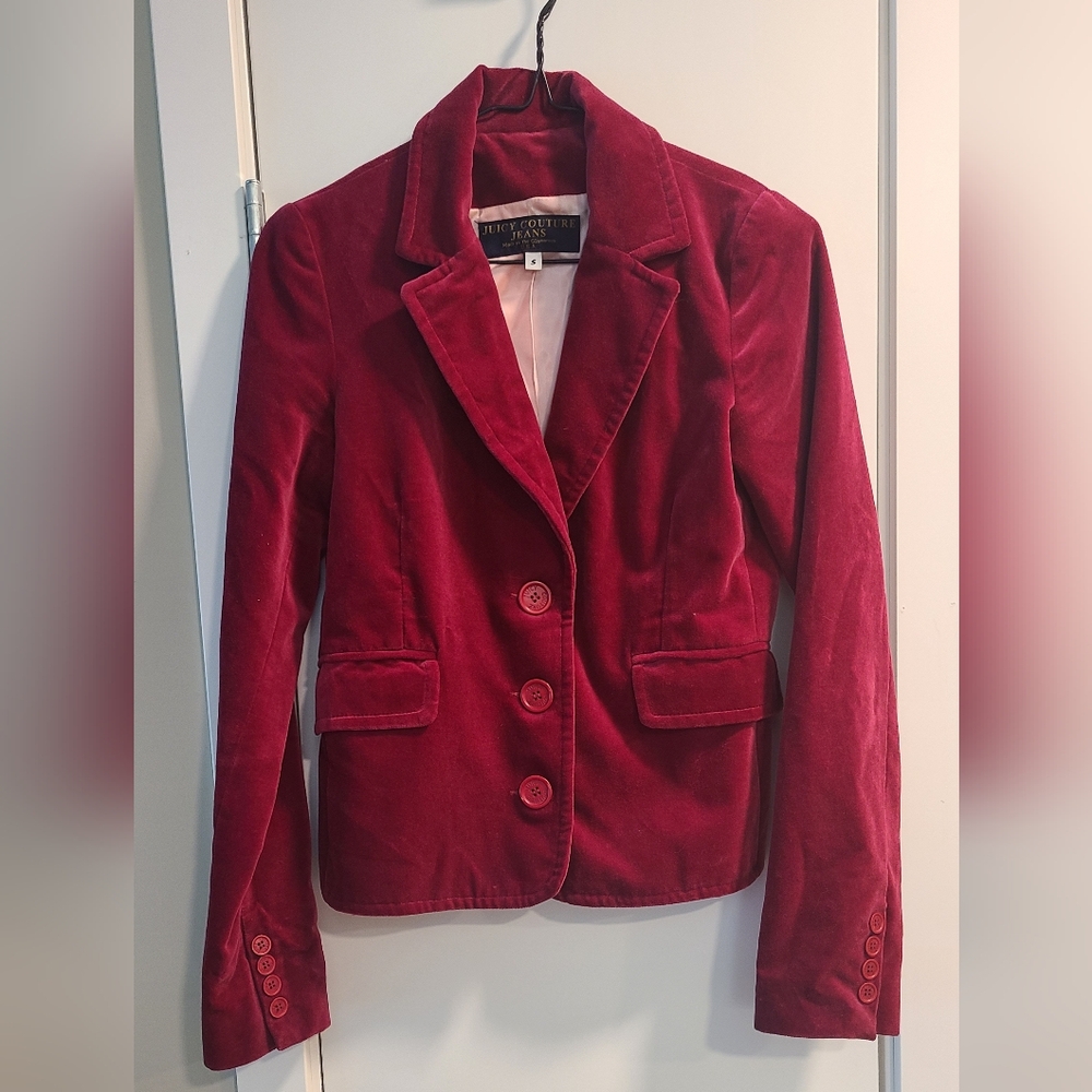 Vtg Juicy Couture Jeans Raspberry Velour Blazer – Y2K Tailored Luxury ✨️🌴